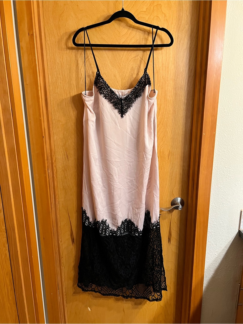 🍑 Fourteenth Place Peach Lace Slip Midi Slip Dress with Black Lace Trim